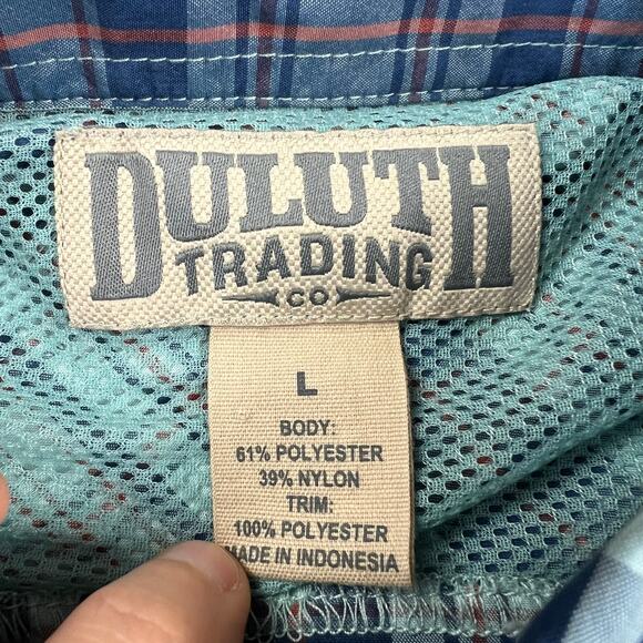 Duluth Trading Co Men's size Large Sportsman Plaid Button Down Blue - Picture 3 of 7